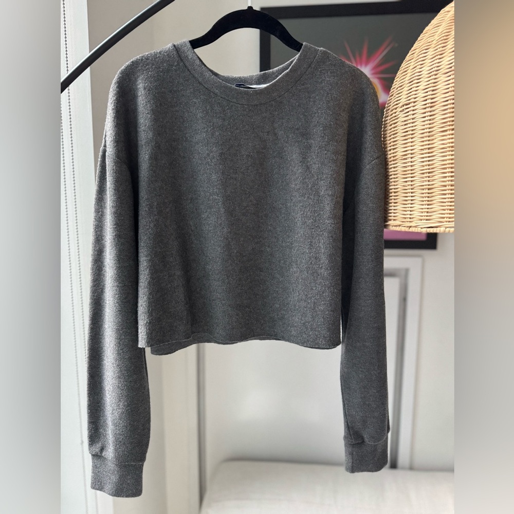 Zara Gray Cropped Relaxed Sweatshirt